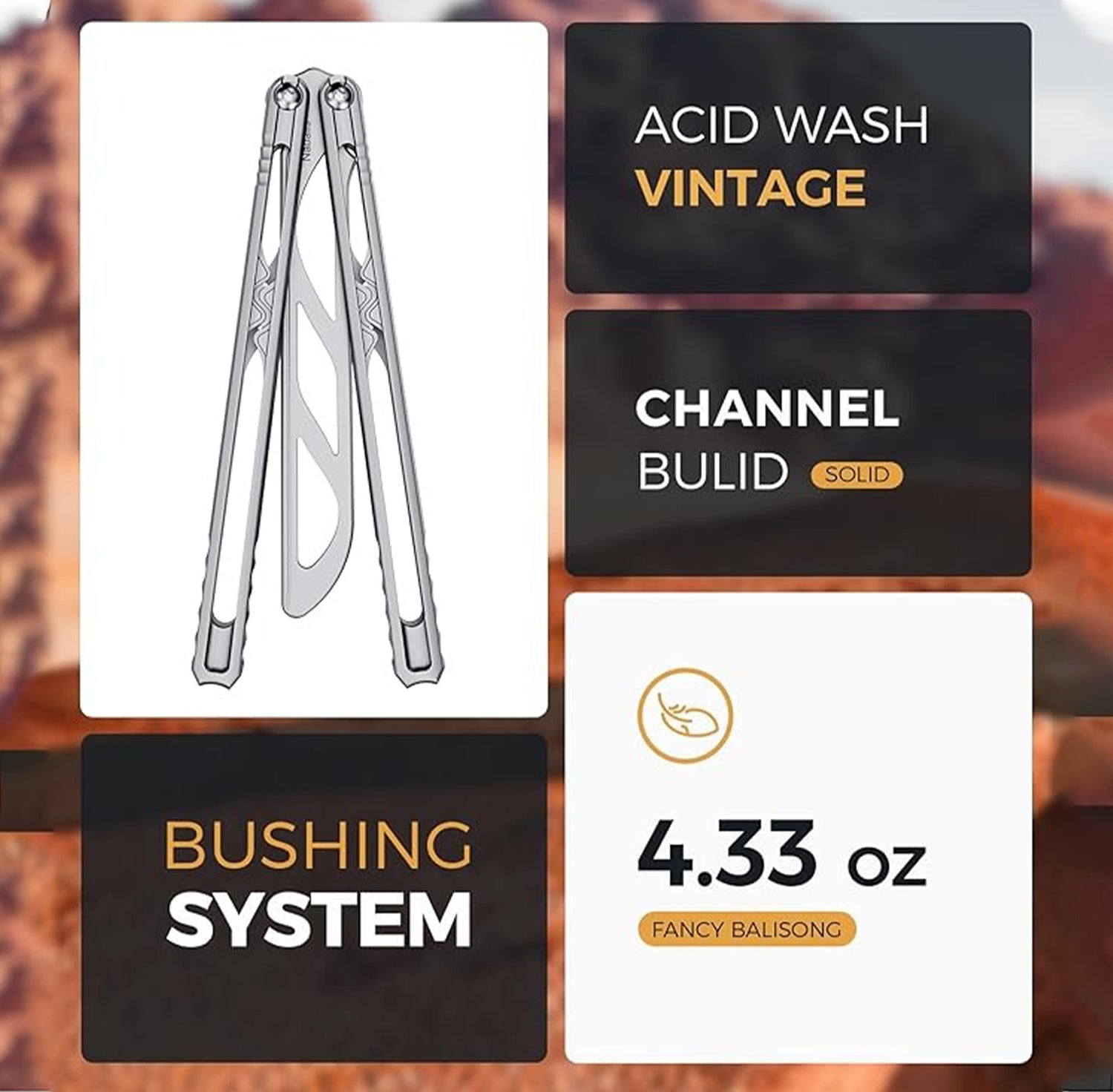 Canyon Balisong Butterfly Knife, Stainless Steel Handle & Blade, Live Blade, Sharpened Edge, Tactical Folding Knife for EDC and Collection