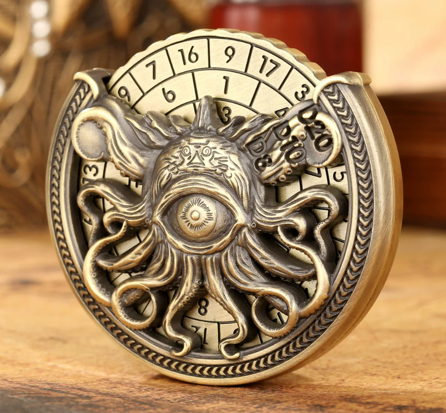 7 in 1 Spinner DND Dice Set D&D, Metal Octopus Roulette D and D Dice with Gift Box, Polyhedral Dungeons Role Playing Gaming Dice, Antique Cyan