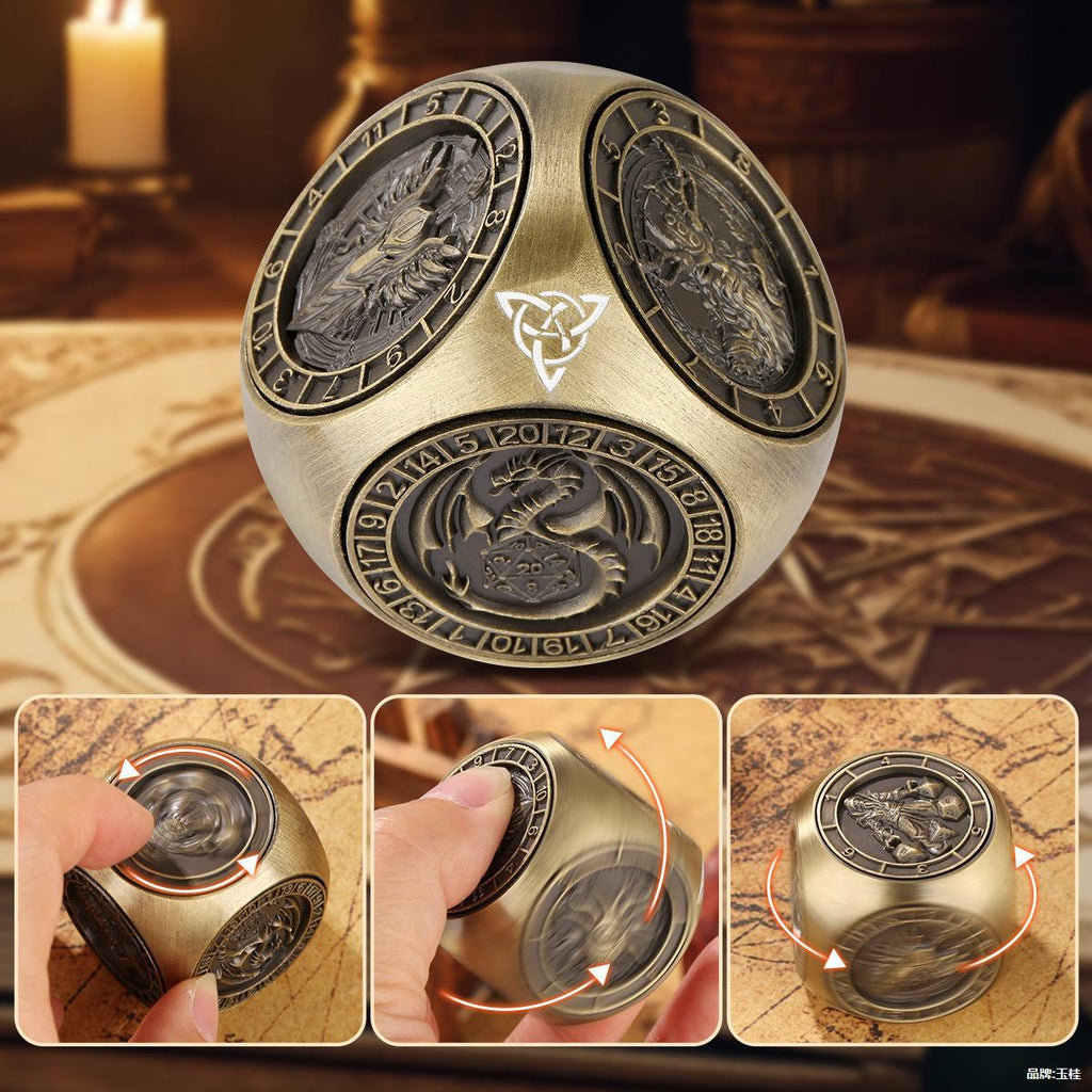 DND 7-in-1 Metal Spinner Dice, Premium D&D Fidget Cube Dice Set for Dungeons and Dragons Tabletop Games, Unique Gamer & Collector Gift for TTRPG Players & Dungeon Masters (Black Gold)