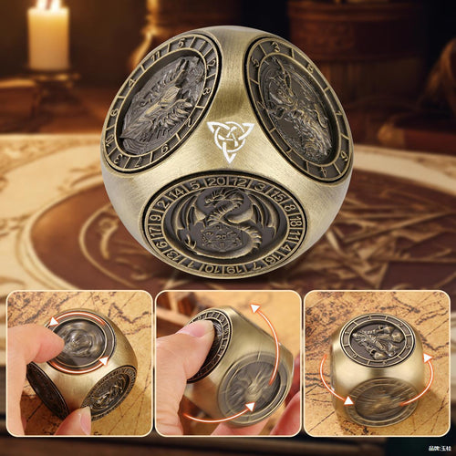 DND 7-in-1 Metal Spinner Dice, Premium D&D Fidget Cube Dice Set for Dungeons and Dragons Tabletop Games, Unique Gamer & Collector Gift for TTRPG Players & Dungeon Masters (Black Gold)