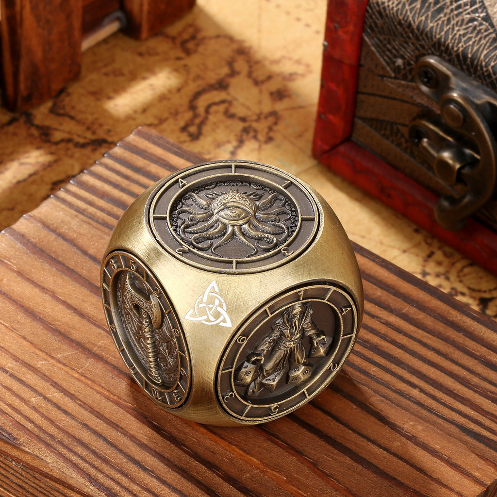 DND 7-in-1 Metal Spinner Dice, Premium D&D Fidget Cube Dice Set for Dungeons and Dragons Tabletop Games, Unique Gamer & Collector Gift for TTRPG Players & Dungeon Masters (Black Gold)