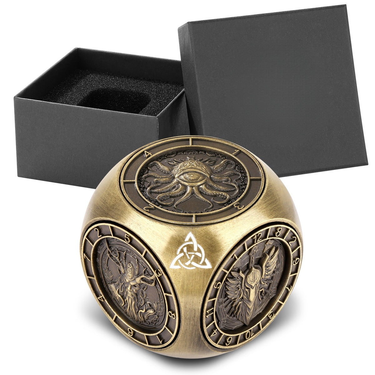 DND 7-in-1 Metal Spinner Dice, Premium D&D Fidget Cube Dice Set for Dungeons and Dragons Tabletop Games, Unique Gamer & Collector Gift for TTRPG Players & Dungeon Masters (Black Gold)