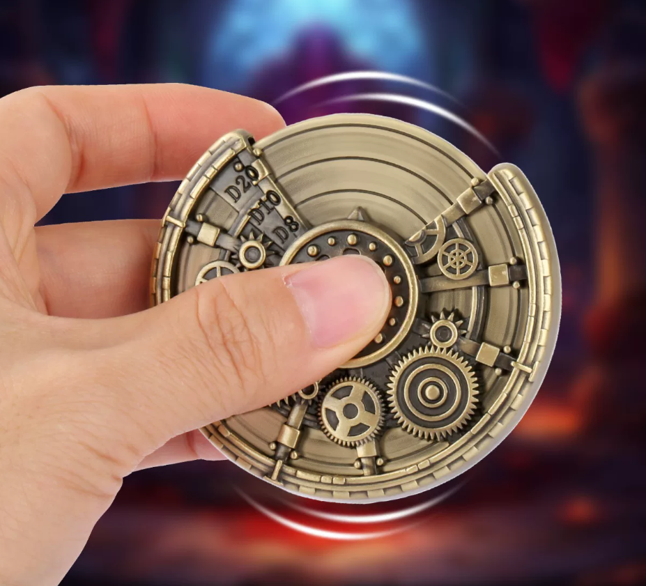 Fate Gear Metal Dice Spinner – Vintage Rotating DND Die for RPG, Tabletop Games & Fidget Play
