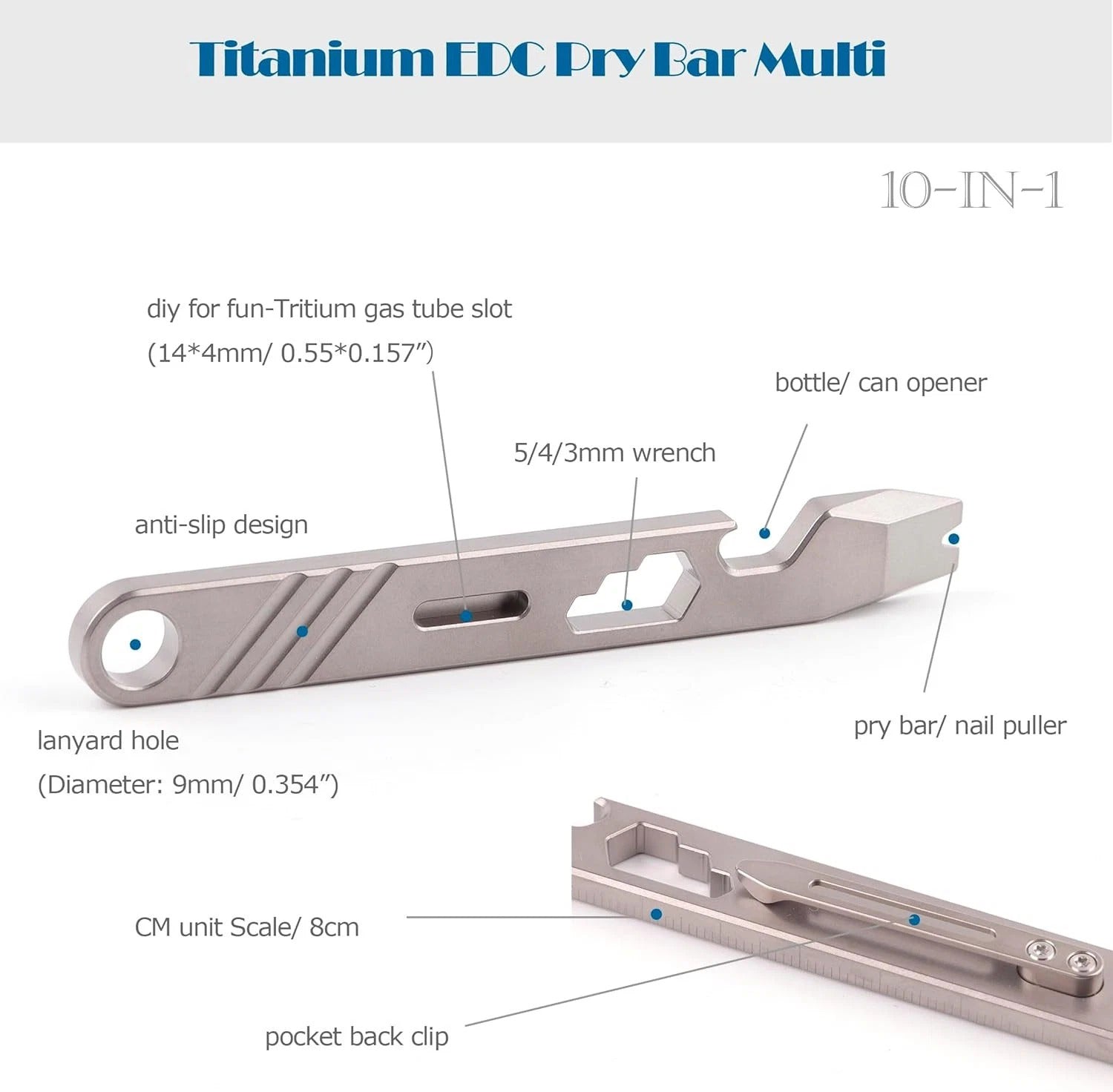 Titanium Pocket EDC Pry Bar Bottle Opener Keychain with Clip EDC Tool