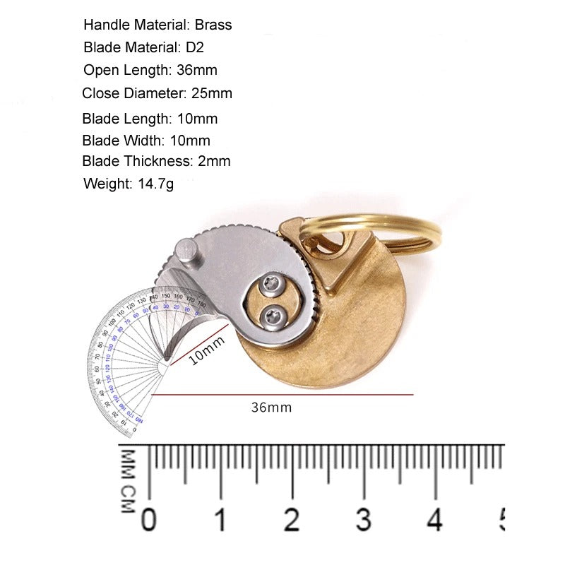 Mini D2 Blade Brass Coin Keychain Plate Folding Knife Pocket Outdoor Cutter EDC