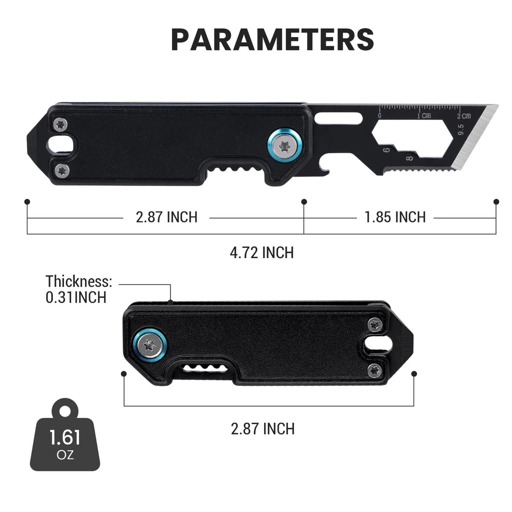Small, All in 1 Keychain Multitool Folding Box Cutter, EDC Keychain Knife