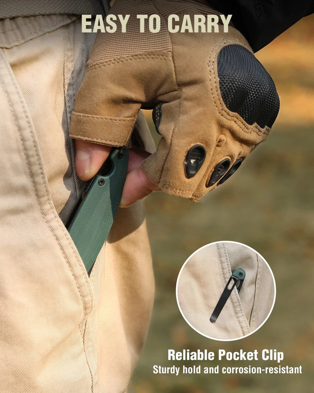 Folding Pocket Knife, 3.54" D2 Steel Blade w/G10 Handle EDC with Pocket Clip