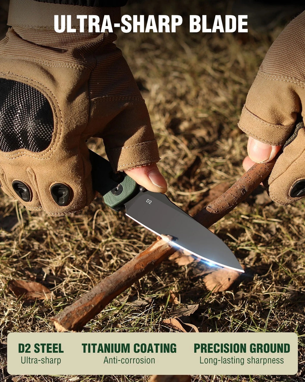 Folding Pocket Knife, 3.54" D2 Steel Blade w/G10 Handle EDC with Pocket Clip