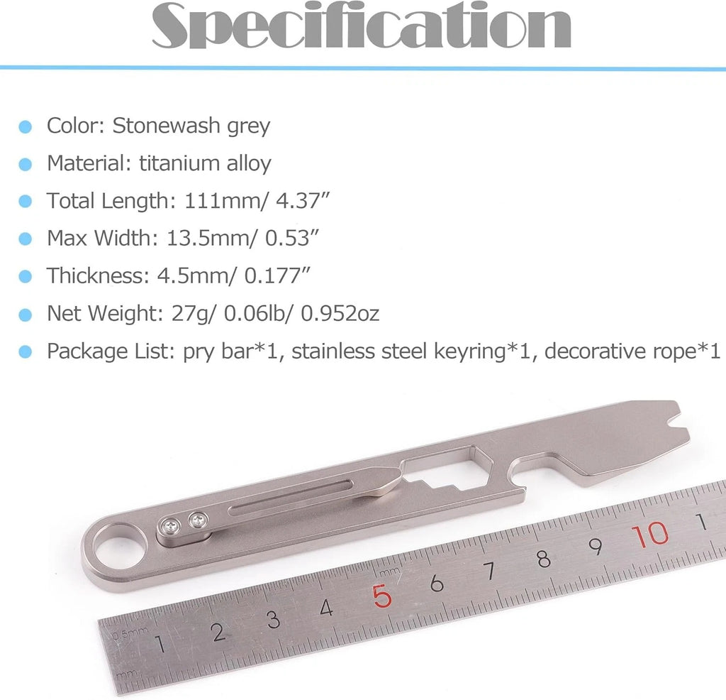 Titanium Pocket EDC Pry Bar Bottle Opener Keychain with Clip EDC Tool