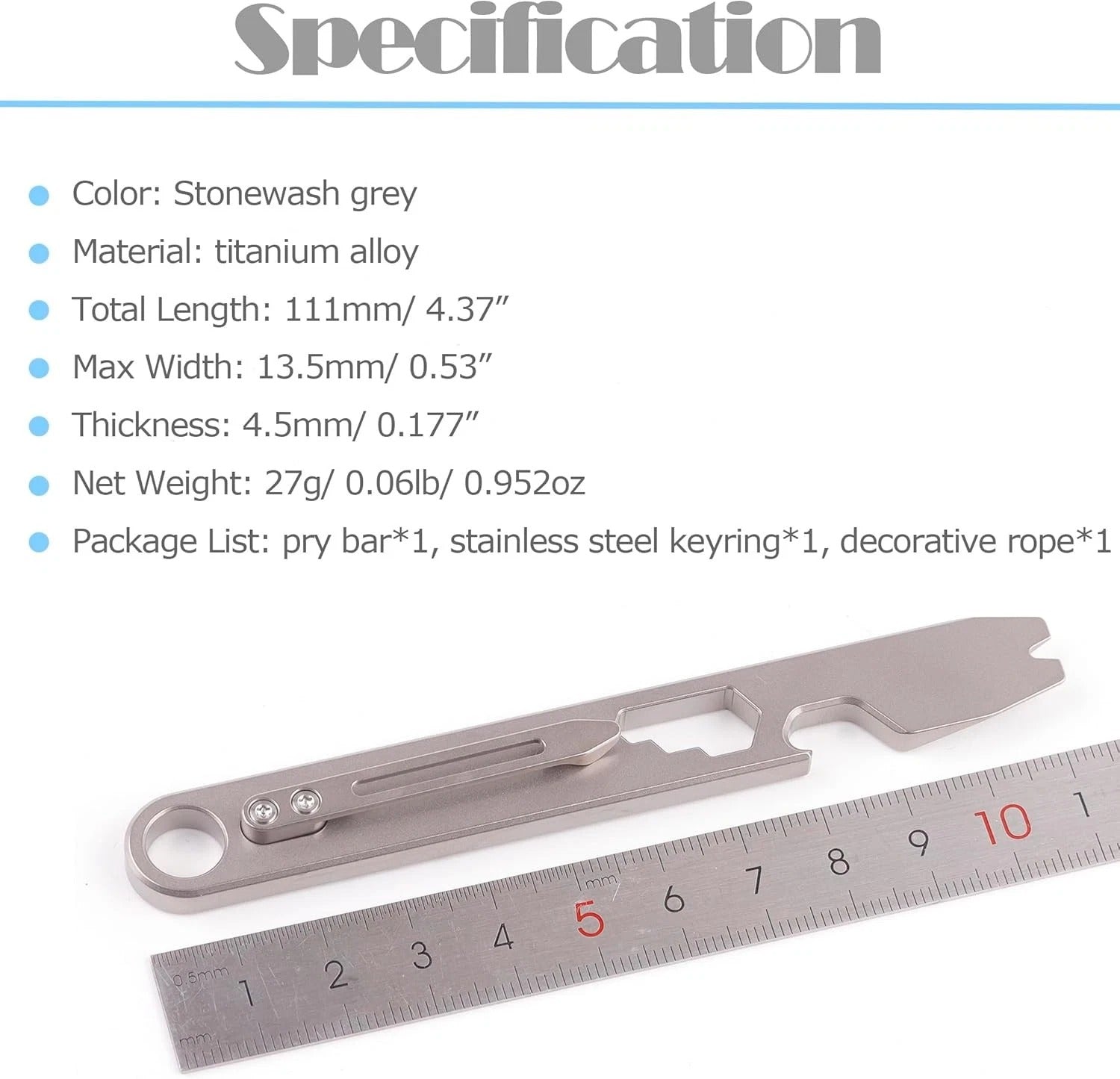 Titanium Pocket EDC Pry Bar Bottle Opener Keychain with Clip EDC Tool
