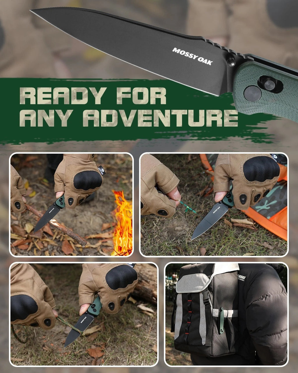 Folding Pocket Knife, 3.54" D2 Steel Blade w/G10 Handle EDC with Pocket Clip